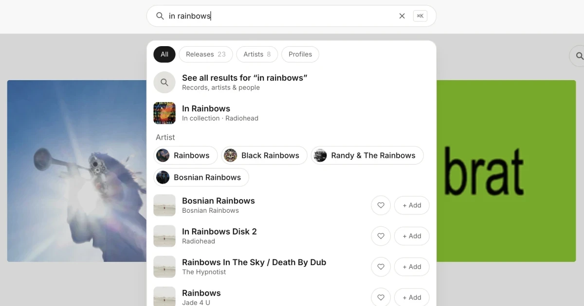 Searching for In Rainbows, with results to add to your collection or wants
